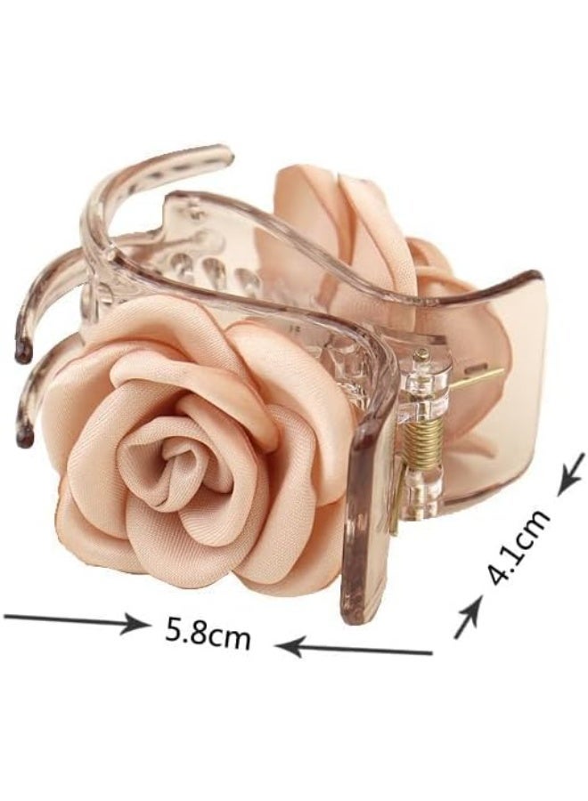 ChicAbode 3 Packs Hair Clip Medium 1.61 Inch, Small Hair Claw Clips for High Ponytail, Fashion Flower Hair Clips, Shark Hair Clips for Thick Thin Long Hair Pink Rose - Image 3